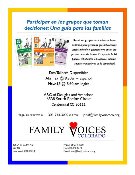 Family Voices Colorado (Voces familiares)- Entrenamiento en Español -  Developmental Pathways