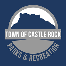 Town Of Castle Rock grey and white logo on blue background