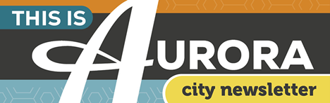 Multi-colored Aurora City Newsletter logo