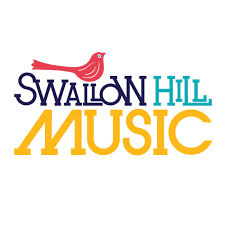 Swallow Hill Music logo in purple, light blue, and yellow words