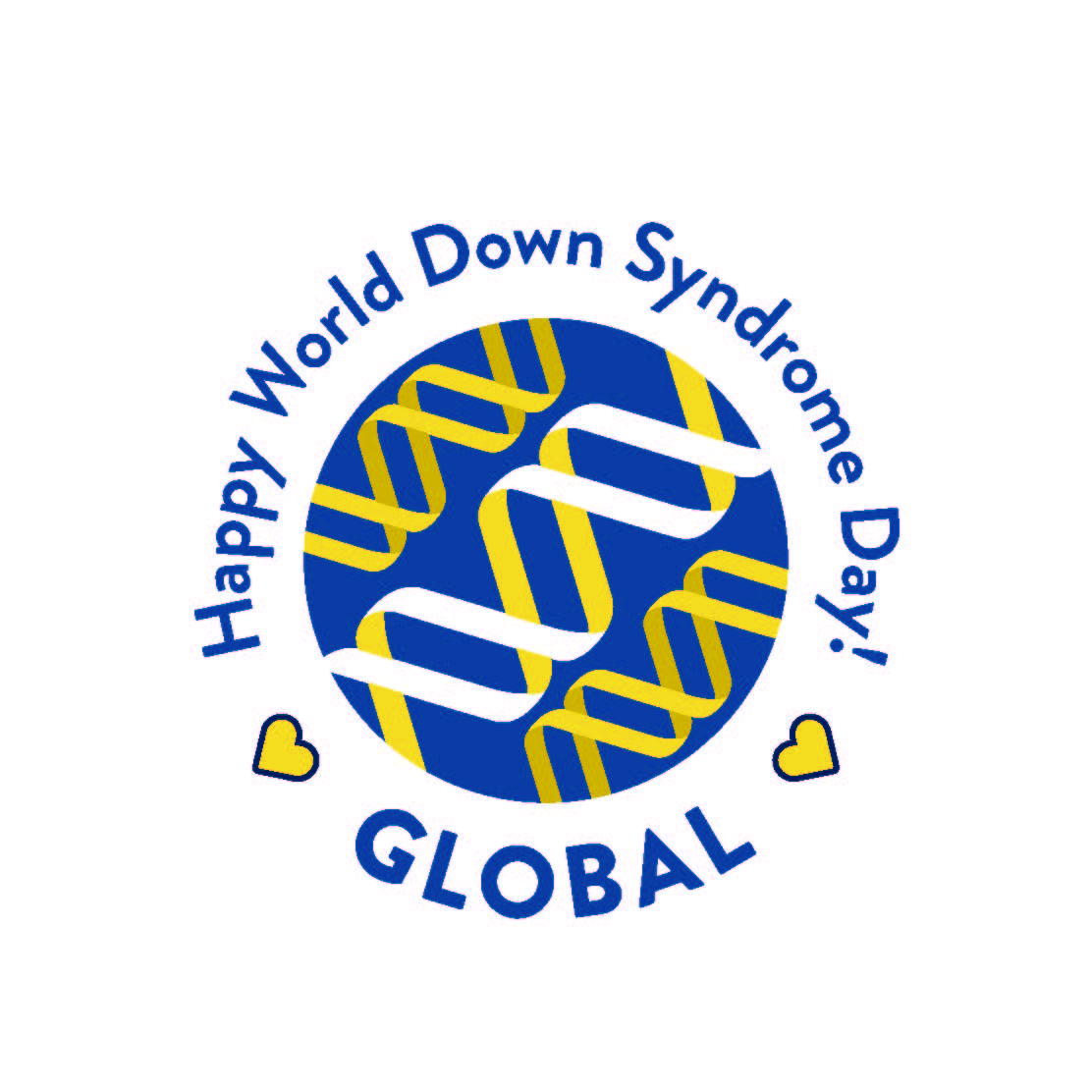 Blue, white, and yellow World Down Syndrome Day logo